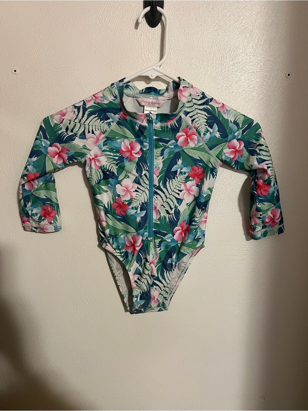 TOMMY BAHAMA Tropical Floral Long Sleeve Rash Guard Swim Suit Baby Girl Sz 24mo